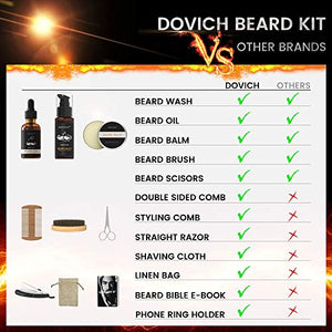 12 In 1 Beard Grooming Care Kit For Men, Dovich 100% Natural Beard Oil Leave-in Conditioner,Beard Apron Bib,Beard Razor,Beard Shampoo, Beard Balm, Beard Brush