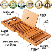 Load image into Gallery viewer, Your Majesty YM Lux Craft Bamboo Bathtub Caddy Tray [Durable, Non-Slip], 1-2 Adults Expandable Bathtub Tray, Beautiful Gift Box, Fits Any Tub Bath - Holds Book, Wine, Phone, Ipad, Laptop
