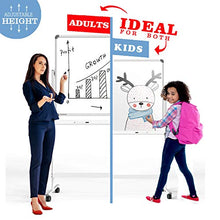 Load image into Gallery viewer, Large Mobile Rolling Magnetic Whiteboard - 48 x 32 Inches Height Adjust Double Sides Portable White Board on Wheels, Dry Erase Board Easel with Stand for Office, Home &amp; Classroom

