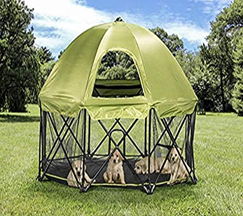 Carlson Pet Products 8-Panel Foldable and Portable Steel Pet Exercise and Play Pen, with Carrying Case and Full UV Canopy, Green, Large (2800)