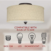 Load image into Gallery viewer, Kira Home Newport 14" Modern 2-Light Semi-Flush Mount Ceiling Light + Beige Linen Drum Shade, Oil-Rubbed Bronze Finish
