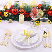 Load image into Gallery viewer, NERVURE 100Pieces White with Gold Rim Plastic Plates- 7.5inch Disposable Gold Salad/Dessert Plates-Ideal for Weddings&amp; Parties
