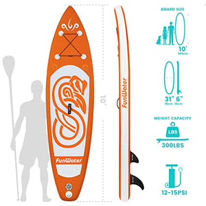 FunWater SUP Inflatable Stand Up Paddle Board 10'x31''x6'' Ultra-Light Inflatable Paddleboard with ISUP Accessories,Fins,Adjustable Paddle, Pump,Backpack, Leash, Waterproof Phone Bag,Kayak Seat