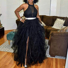 Load image into Gallery viewer, WDPL Women's Long Tulle Split Side Evening Party Skirts XX-Large Black
