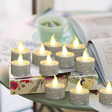 Load image into Gallery viewer, FURORA LIGHTING LED Silver Candles Battery Operated with 6/18 Timer, Pack of 12, Flameless Tea Lights Candles for Party, Christmas Decorations, Flickering Candles
