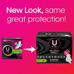 U by Kotex CleanWear Ultra Thin Feminine Pads with Wings, Heavy Absorbency, 40 Count