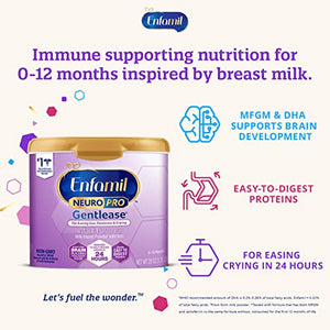 Enfamil NeuroPro Gentlease Baby Formula Gentle Milk Powder Reusable Tub, 19.5 oz.- MFGM, Omega 3 DHA, Probiotics, Iron & Immune Support, (Package May Vary)