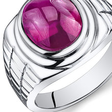 Load image into Gallery viewer, Peora Mens 8.00 Carats Oval Cabochon Created Ruby Ring In Sterling Silver With Size 9
