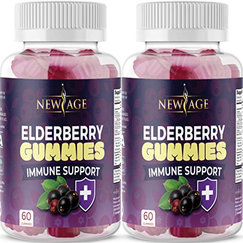 (2-Pack) Premium Elderberry Gummies by New Age for Adults Kids with Vitamin C, Zinc, Propolis - Sambucus Black Elderberry Gummy Extract - Gluten Free & Vegetarian - 120 Gummies