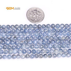 GEM-Inside Natural 4mm Blue Kyanite Gemstone Round Smooth Loose Beads Crystal Energy Stone Power for Jewelry Making 15"