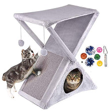 Load image into Gallery viewer, Ruff &#39;n Ruffus Foldable Cat Tower Tree + Free Bonus Handheld Chase Toy + 6 Cat Toys | Plush Folding House with Hammock | Condo | Scratching Pad &amp; Post | &amp; Play Balls | for Kittens | Medium &amp; Large Cat
