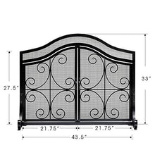 Load image into Gallery viewer, Amagabeli Fireplace Screen with Doors Large Flat Guard Fire Screens Outdoor Metal Decorative Mesh Solid Baby Safe Proof Wrought Iron Fire Place Panels Wood Burning Stove Accessories Black
