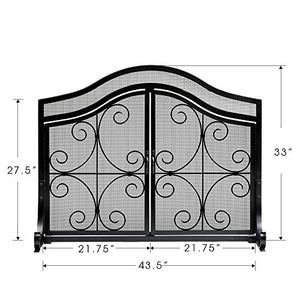 Amagabeli Fireplace Screen with Doors Large Flat Guard Fire Screens Outdoor Metal Decorative Mesh Solid Baby Safe Proof Wrought Iron Fire Place Panels Wood Burning Stove Accessories Black