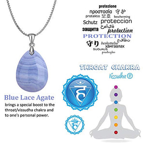 OCARLY 925 Blue Lace Agate Teardrop Pendant Necklace Healing Waterdrop Stone Crystal Chakra Protection Rock