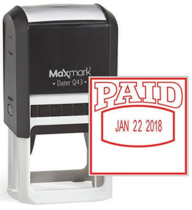 MaxMark Q43 (Large Size) Date Stamp with"Paid" Self Inking Stamp - Red Ink