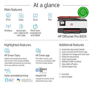 HP OfficeJet Pro 8035 All-in-One Wireless Printer - Includes 8 Months of Ink, HP Instant Ink, Works with Alexa - Coral (4KJ65A)