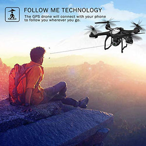 GPS FPV RC Drone with Camera Live Video and GPS Return Home Quadcopter with Adjustable Wide-Angle 720P HD WiFi Camera- Follow Me, Altitude Hold, Intelligent Battery Long Control Range by Super Joy