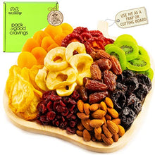 Load image into Gallery viewer, Christmas Gift Basket Holiday Mixed Dried Fruit &amp; Nuts in Reusable Wooden Apple Tray + Ribbon (9 Assortments) Gourmet Food Bouquet Arrangement Platter, Birthday Care Package, Healthy Kosher Snack Box
