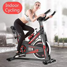 Load image into Gallery viewer, Indoor Cycling Bike Stationary, Quiet Smooth Belt Drive System Flywheel Exercise Bike with Heart Rate, LCD Monitor, Adjustable Seat and Handlebars &amp; Base for Home Workout (Black)
