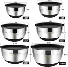 Load image into Gallery viewer, Mixing Bowls with Airtight Lids，6 piece Stainless Steel Metal Nesting Storage Bowls by Umite Chef, Non-Slip Bottoms Size 7, 3.5, 2.5, 2.0,1.5, 1QT, Great for Mixing &amp; Serving(Black)
