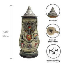 Load image into Gallery viewer, Beer Stein Engraved Edelweiss Germany Coats of Arms Lidded Beer Mug by E.H.G. | 0.7 Liter
