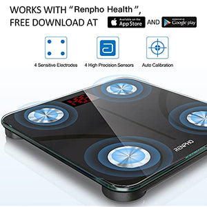 RENPHO Bluetooth Body Fat Scale, Digital Weight Scale Bathroom Smart Body Composition Analyzer Wireless BMI Compact Scale Health Monitor with Smartphone APP, 396 lbs