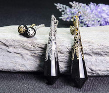 Load image into Gallery viewer, Natural Black Obsidian Pendulum Crystal Quartz Pendant Dowsing Tool,Chakra Reiki Meditation (Black Obsidian-Silver)
