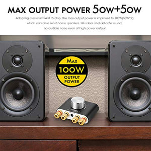 Nobsound Mini Bluetooth Power Amplifier; Stereo Hi-Fi Digital Amp 2.0 Channel 50W×2 with AUX/USB/Bluetooth Input; Wireless Audio Receiver; PC Sound Card with Power Supply (Black)