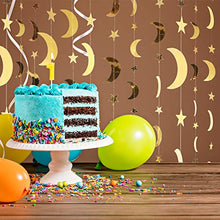 Load image into Gallery viewer, 130 Feet Gold Glitter Star Moon Paper Garland Banner Hanging Decoration for Graduation Class of 2020 Congrats Grad Wedding Birthday Festival Party Decoration
