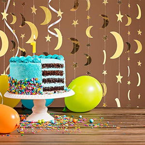 130 Feet Gold Glitter Star Moon Paper Garland Banner Hanging Decoration for Graduation Class of 2020 Congrats Grad Wedding Birthday Festival Party Decoration