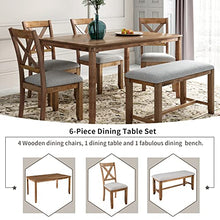 Load image into Gallery viewer, Merax 6-Piece Kitchen Set, Wooden Rectangular Dining-Table, 4 Chairs and Bench Family Furniture, Natural Cherry
