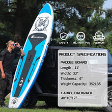 Load image into Gallery viewer, Runwave Inflatable Stand Up Paddle Board Non-Slip Deck with Premium SUP Accessories | Wide Stance, Bottom Fins for Surfing Control | Youth Adults Beginner (Kohala Blue)
