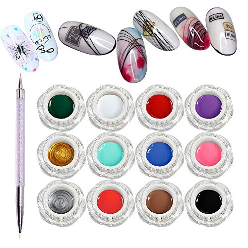 12 Colors Spider Gel, Liner Gel Nail Polish Kit, Nail Painting Drawing Design, Spider Web Silk Line with Liner Brush Dotting Tool (5ml12)