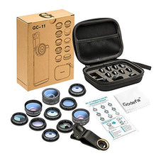 Load image into Gallery viewer, 11 in 1 Cell Phone Camera Lens Kit Wide Angle Lens &amp; Macro Lens+Fisheye Lens+Telephoto Lens+CPL/Flow/Radial/Star/Soft Filter+Kaleidoscope Lens Compatible for iPhone Samsung Sony and Most of Smartphone
