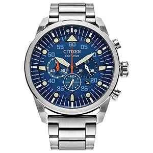 Citizen Men's Eco-Drive Weekender Avion Chronograph Field Watch in Stainless Steel, Blue Dial (Model: CA4211-72L)