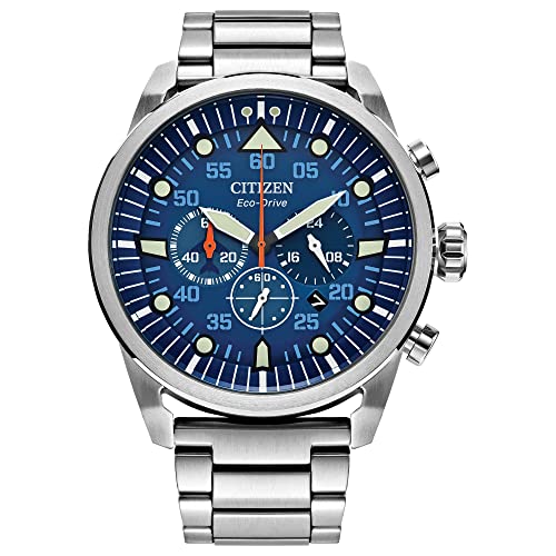 Citizen Men's Eco-Drive Weekender Avion Chronograph Field Watch in Stainless Steel, Blue Dial (Model: CA4211-72L)