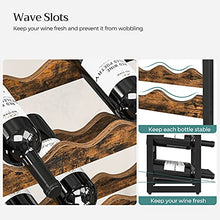 Load image into Gallery viewer, SONGMICS Countertop Wine Rack, 3-Tier Display Wine Storage Shelves, Holds 12 Bottles, Bamboo Wobble-Free Bottle Holder for Kitchen Bar Dining Room Living Room, Rustic Brown and Black UKWR011B01
