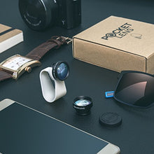 Load image into Gallery viewer, iPhone Camera Lens 2-in-1 by Pocket Lens, Macro and Wideangle Lens, Fits All iPhones, iPads, Samsung, Google Phones, Alternative to Olloclip, Comes with Waterproof Pouch
