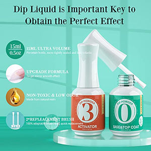 2 in 1 Dip Powder Base & Top Coat with Activator Dip Powder Liquid Set for Dipping Powder Nail Kit,0.5oz/Bottle,Fast Dry,No Nail Lamp Needed
