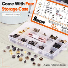 Load image into Gallery viewer, Rustark 60 Sets Snap Fasteners Kit for Leather Metal Button Snaps Press Studs with 4 Pieces Fixing Tools and Ruler Snap Rivet Fasteners for Clothing Coat Bracelet Jacket and Crafting (6 Colors)
