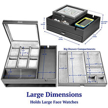 Load image into Gallery viewer, HOUNDSBAY Commander Dresser Valet Watch Box Case &amp; Mens Jewelry Box Organizer with Smartphone Charging Station (Black/Gray)
