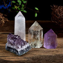 Load image into Gallery viewer, Healing Small Size Natural Crystal Wands | 1-2" Amethyst Crystal, Clear Quartz Crystal Wand &amp; Rose Quartz Crystal Points&amp;Deep Amethyst Cluster | 6 Faceted Reiki Chakra Meditation Therapy (Set of 4)
