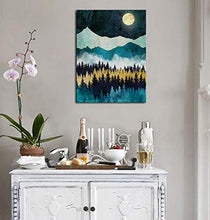 Load image into Gallery viewer, Mountain Forest Wall Art Moon Night Nature Canvas Artwork Modern Nordic Landscape Canvas Pictures for Bathroom Bedroom Living Room Kitchen Office Home Decoration Framed Ready to Hang 12" x 16"
