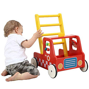Red Aircraft Wooden Baby Push Walker - 2-in-1 Toddler Push & Pull Toys Learning Walker Stroller Walker with Wheels for Baby Girls Boys 1-3 Years Old