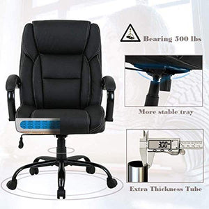 Big & Tall Heavy Duty Executive Chair 500 Lbs Heavyweight Rated Black PU Leather Task Rolling Swivel Ergonomic Executive Office Chair with Lumbar Support Armrest for Study Meeting Room