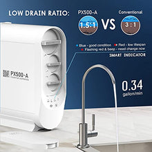 Load image into Gallery viewer, Frizzlife Reverse Osmosis Water Filtration System - Alkaline &amp; Remineralization, Superb Taste, Tankless, 500 GPD Fast Flow RO Filter, 1.5:1 Pure to Drain, Reduces TDS, Brushed Nickel Faucet, PX500-A
