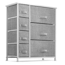 Load image into Gallery viewer, 7 Drawers Dresser - Furniture Storage Tower Unit for Bedroom, Hallway, Closet, Office Organization - Steel Frame, Wood Top, Easy Pull Fabric Bins Gray/White
