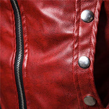 Load image into Gallery viewer, SPE969 Men's Zipper Removable Fur Collar Jacket,Leather Vintage Steam Pocket Punk Gothic Retro Coat Red
