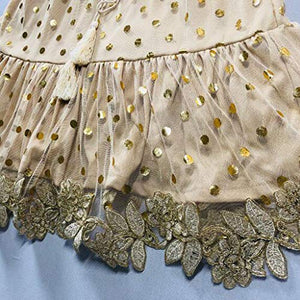 Womens Dresses V Neck Three Quarter Sleeve Gold Dot Sequin Print Floral Trim A Line Elegant Summer Mini Dress (S, Gold)