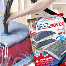 Load image into Gallery viewer, Spacesaver Premium Vacuum Storage Bags. 80% More Storage! Hand-Pump for Travel! Double-Zip Seal and Triple Seal Turbo-Valve for Max Space Saving! (Mix 4 Pack (2 x Large, 2 x Jumbo))
